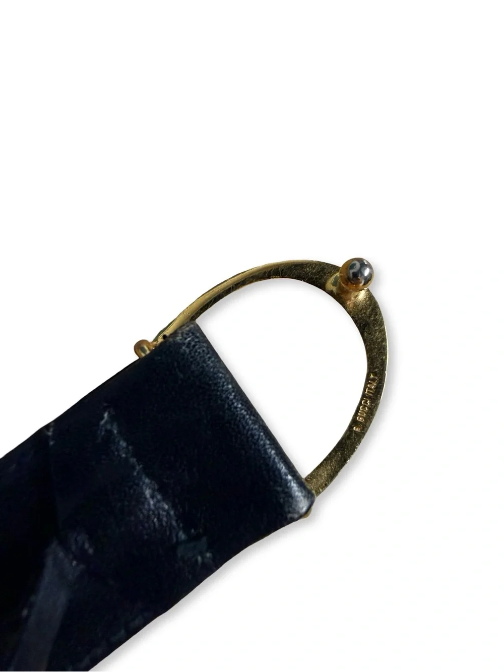 Vintage 1970s Gucci Black Leather Belt Gold Oval Interlocking GG Buckle 75 30